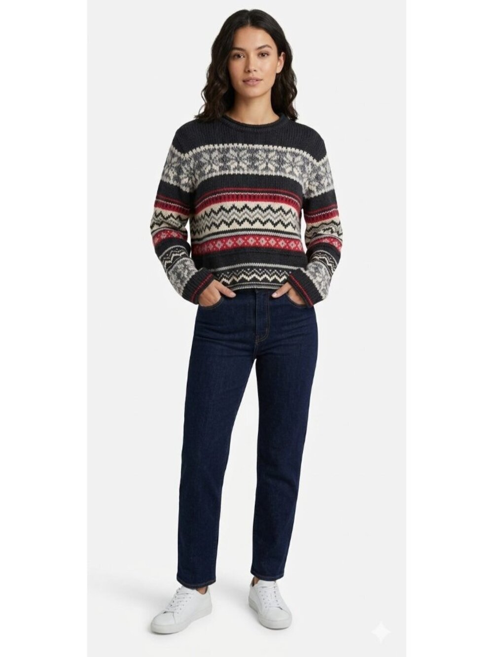Vintage 80s 90s Woolrich Chunky Fair Isle Sweater Medium Cotton Blend Cabincore